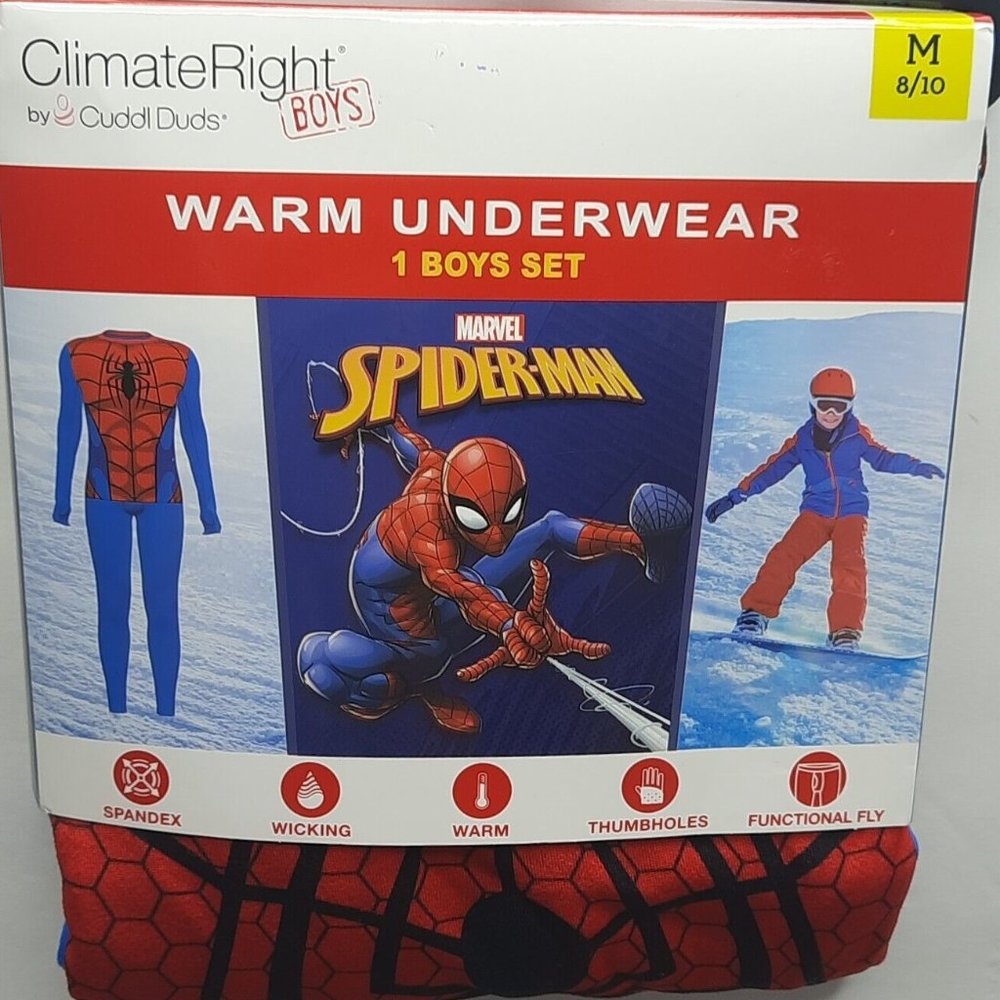 Boys Med Spiderman Thermal Set Winter Bedtime Superhero Cuddlduds Warm Underwear